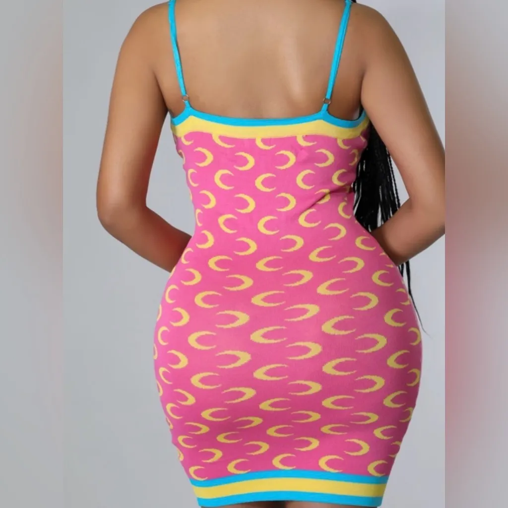 Pink and Yellow Patterned Bodycon Dress - Image 3
