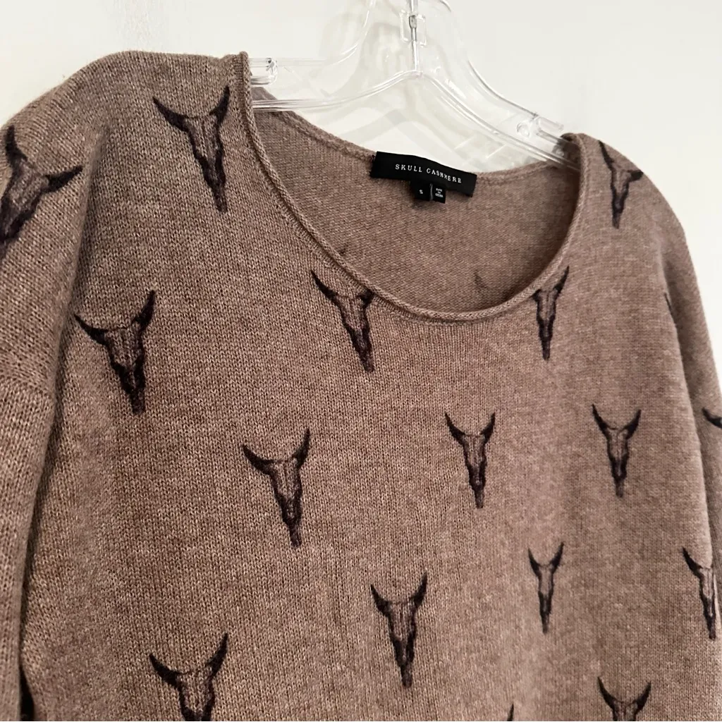Skull‎ Cashmere Dawson Sweater Women's Small Brown Longhorn Western Boho Grunge - Image 3