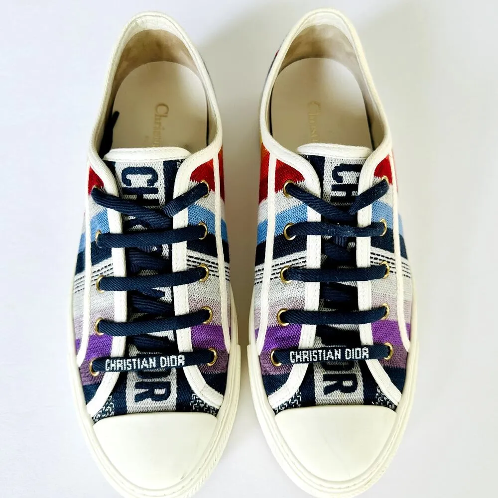 Christian Dior Canvas Rainbow Walk'N'Dior Low Top Sneakers 40 Multicolor Ladies - Image 3