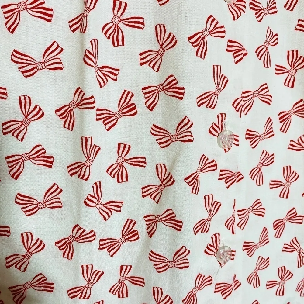 ⭐️Vintage 70s LIND CLARE Button Up Kitchen Smock Shirt with Striped Bow Detail White Size 4 - Image 3