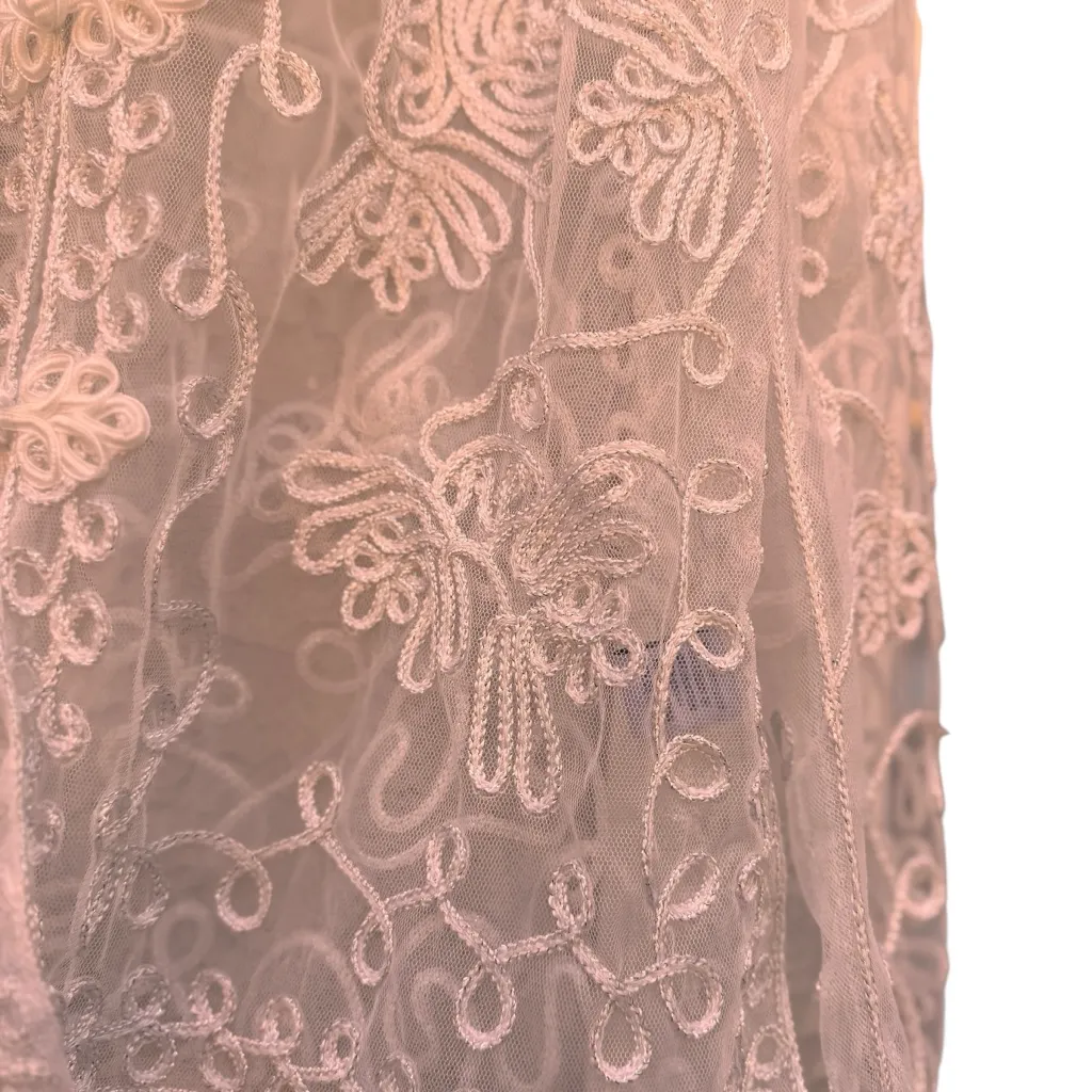 Vintage Princess Cruises White Metallic Sheer Lace Embroidered Blouse XL Formal Silver - Image 8