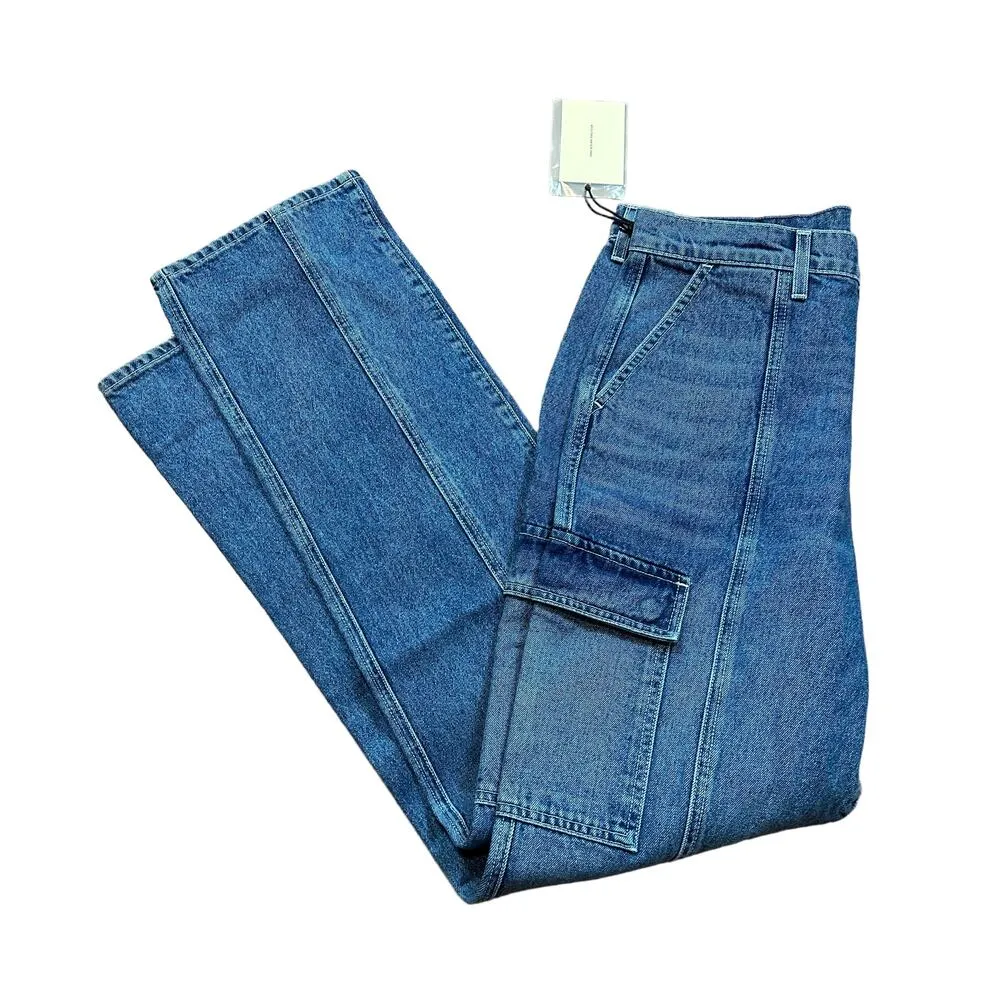 GRLFRND Straight Cargo Jeans SIZE 31 High Rise Slim Business Casual USA $245 NEW - Image 5