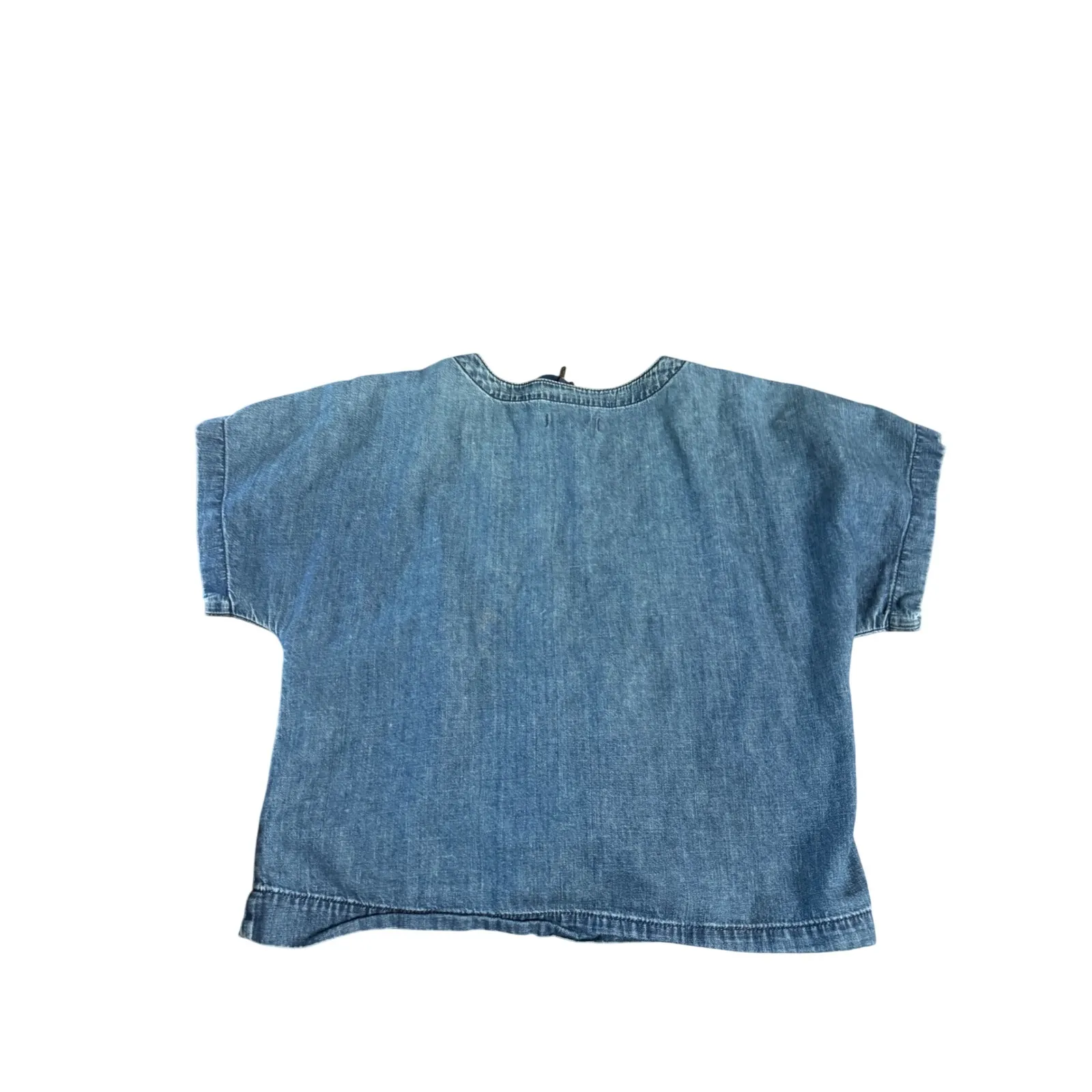 Madewell Women's Blue Denim Lace-Up Short Sleeve Casual Top Blouse Size M Boho - Image 2