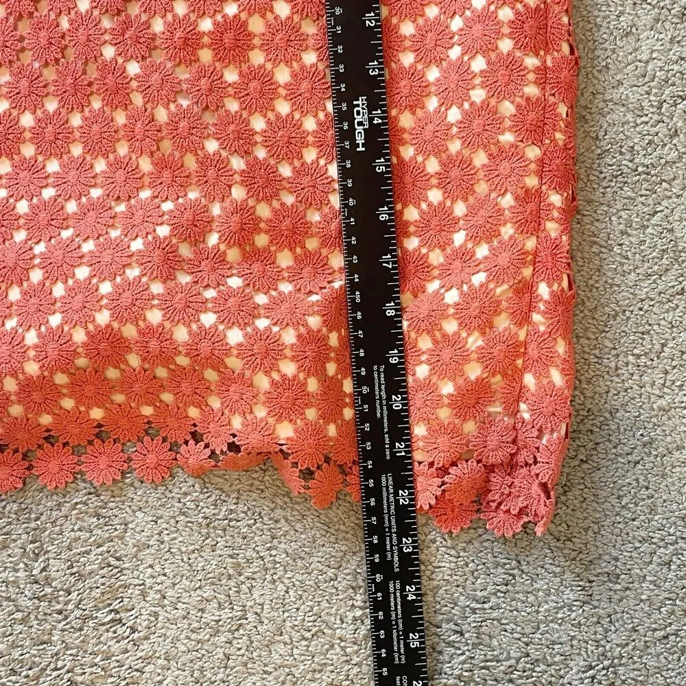 Talbots Skirt Womens 8 petite Orange Pink Floral Crochet Lace‎ Straight Office - Image 8