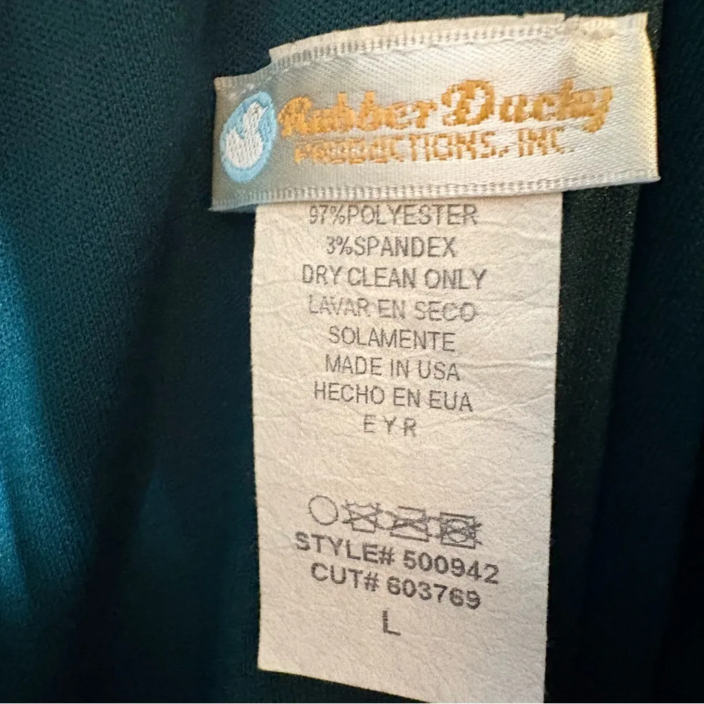 Vintage Rubber Ducky Emerald Green Satin‎ Ruched Dress Size Large - Image 4