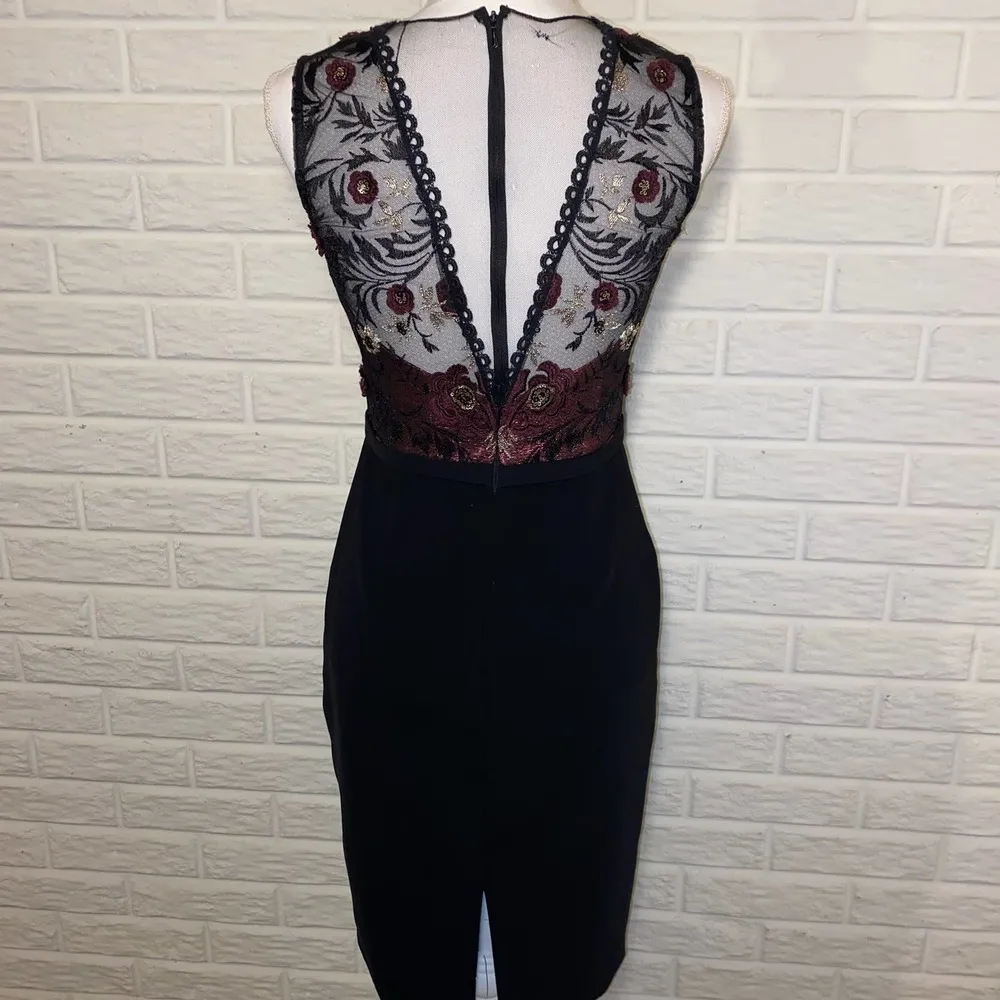 Theia Midnight Sheath Illusion Mesh Floral Applique Knee - Image 7