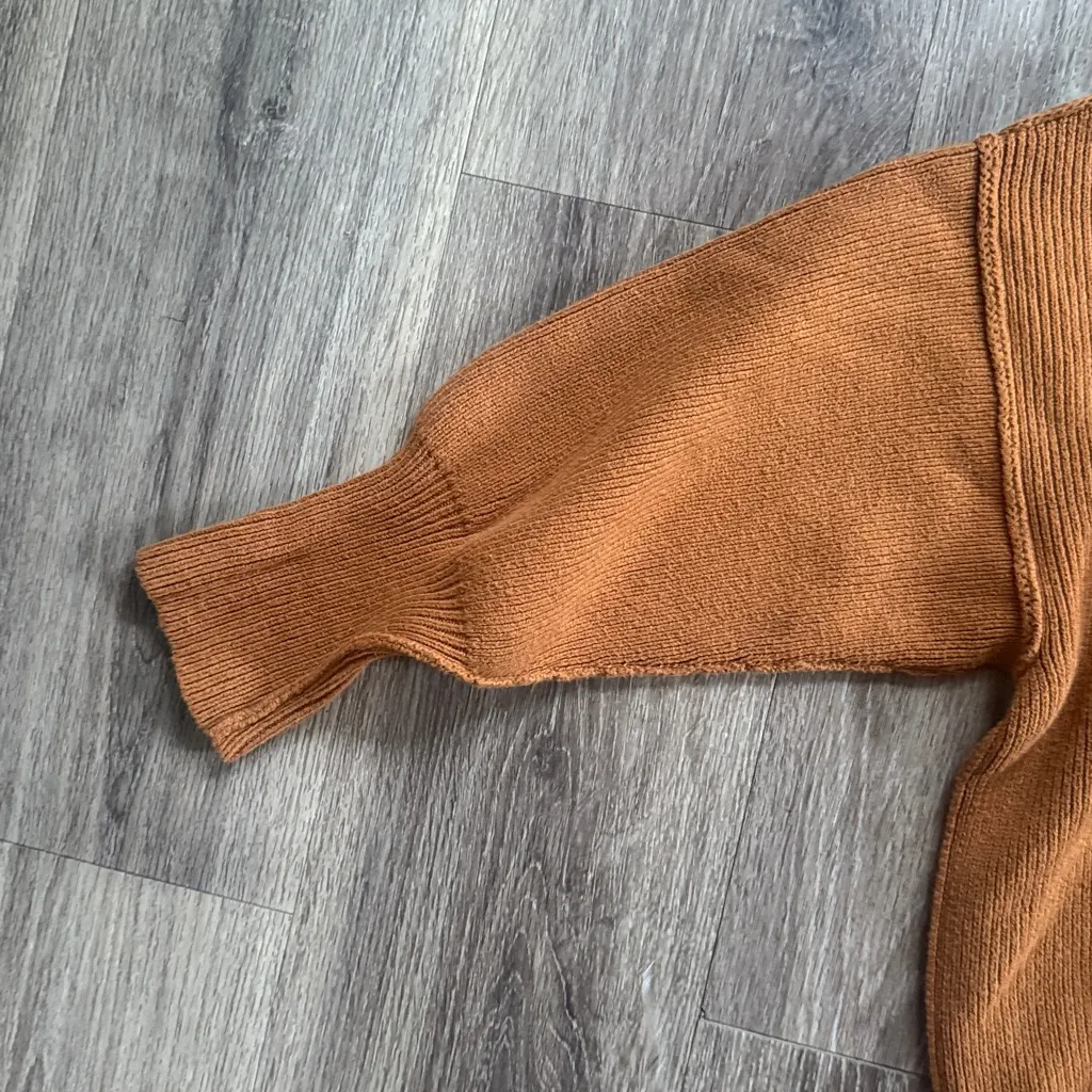 Free People Brown Sweater Small Mock Neck Oversized Ribbed Camel Top - Image 5