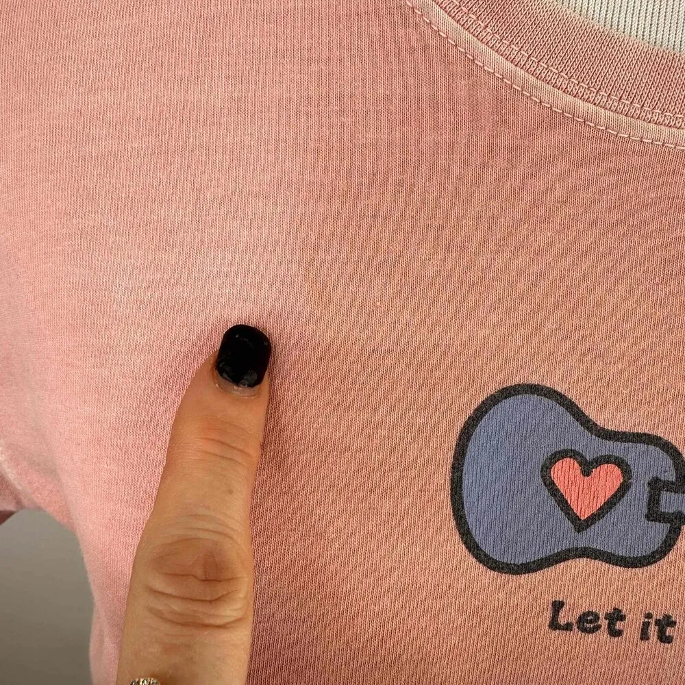 Life Is Good Pink Short Sleeve Guitar Let It Flow Graphic T-Shirt Size Small - Image 3