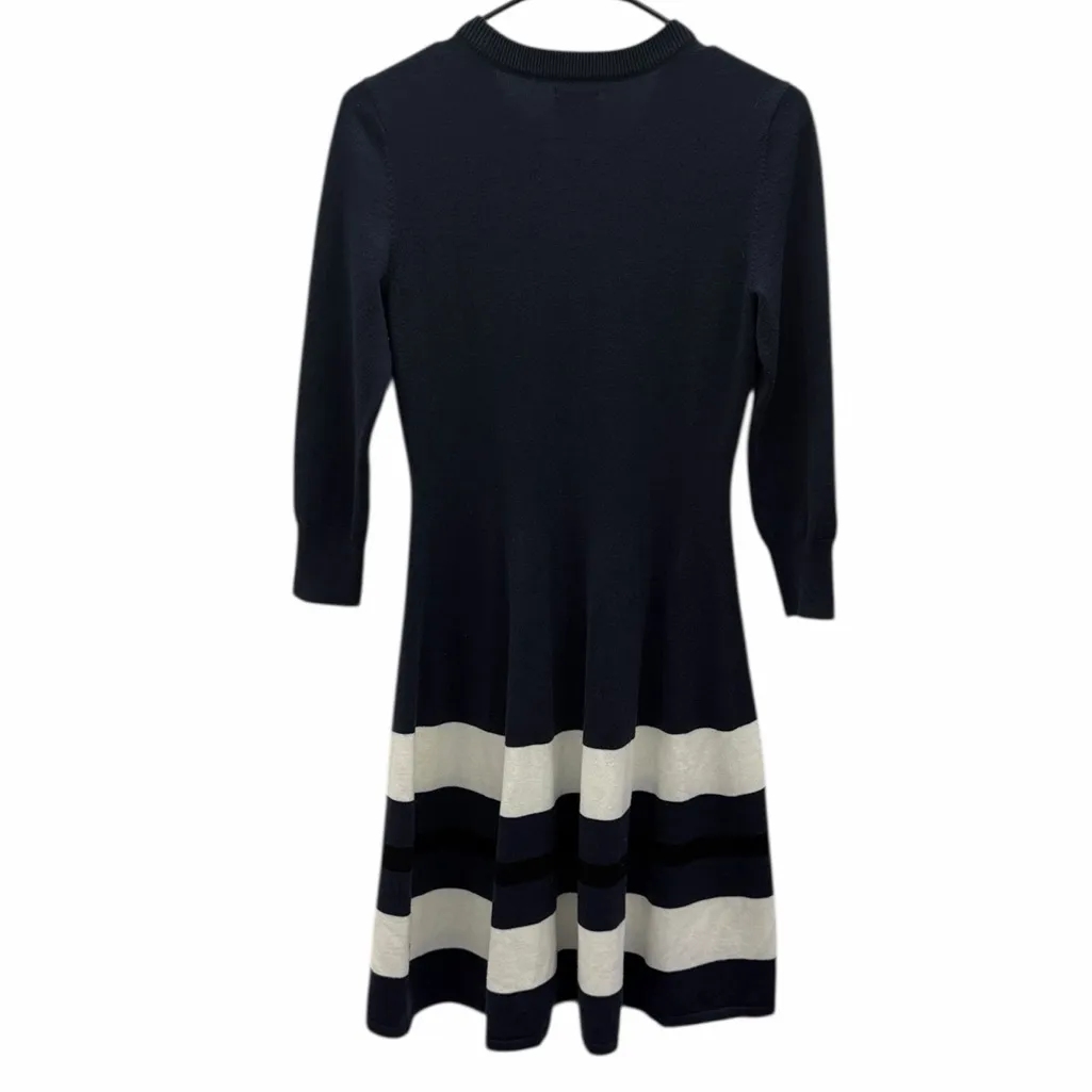 Vince Camuto Navy Striped Fit & Flare Sweater Dress Womens Small - Image 10