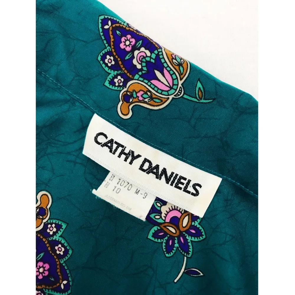 Vintage Paisley Printed Blouse in Teal | Size M Blue Size M - Image 15