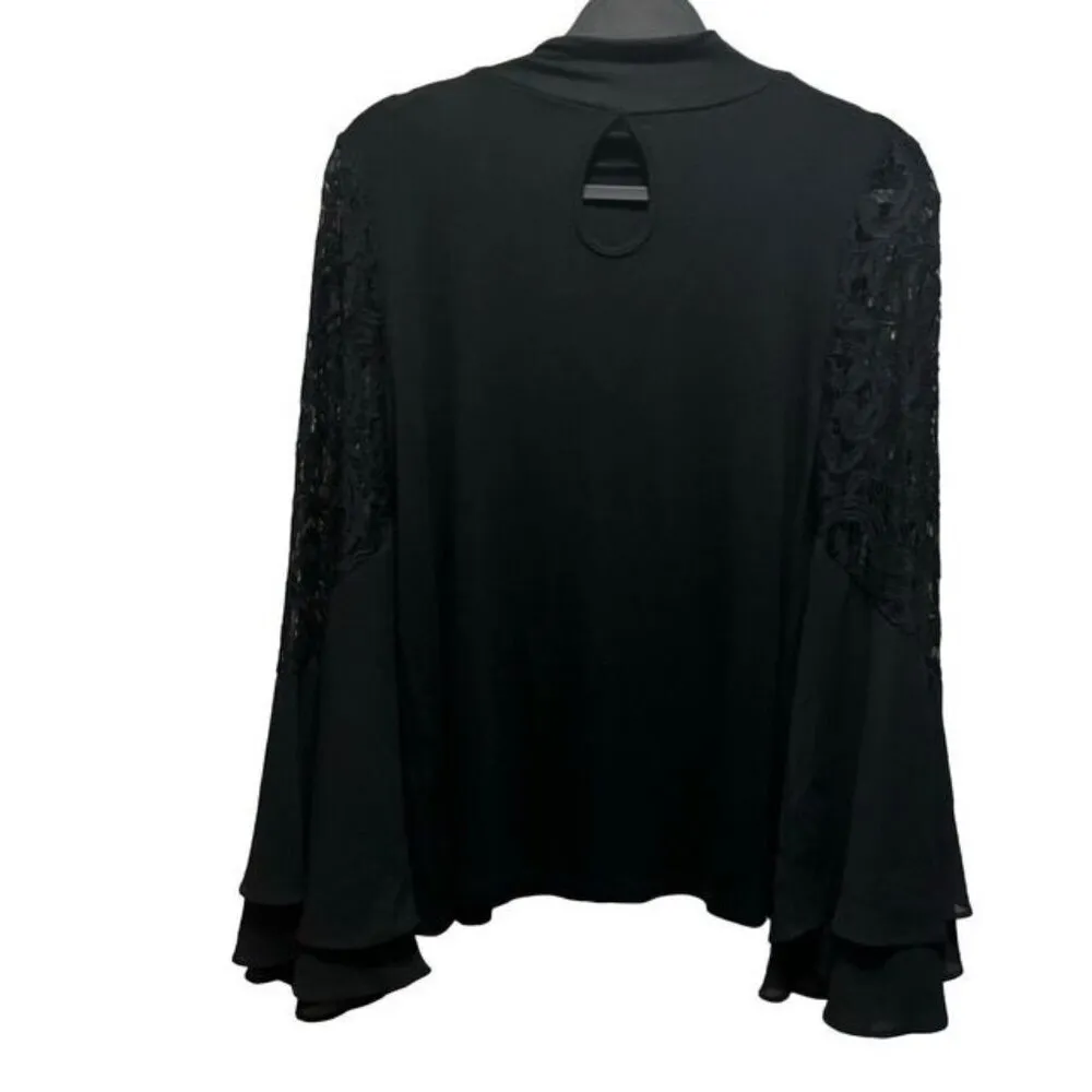 Joseph A Black Bell Sleeve Mock Neck Blouse Medium - Image 2