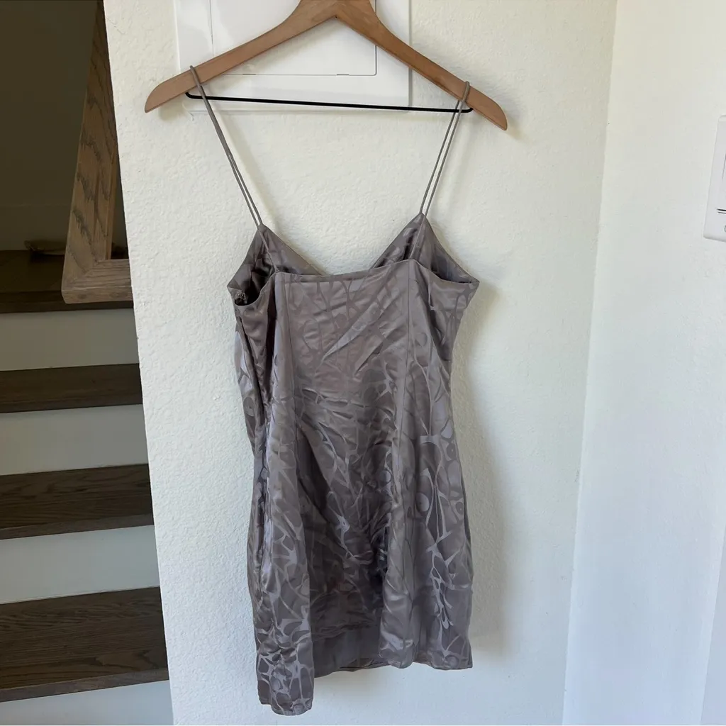 Anine Bing Papillon Silk Mini Dress in Ash Violet Butterfly Jacquard Grey Small - Image 5