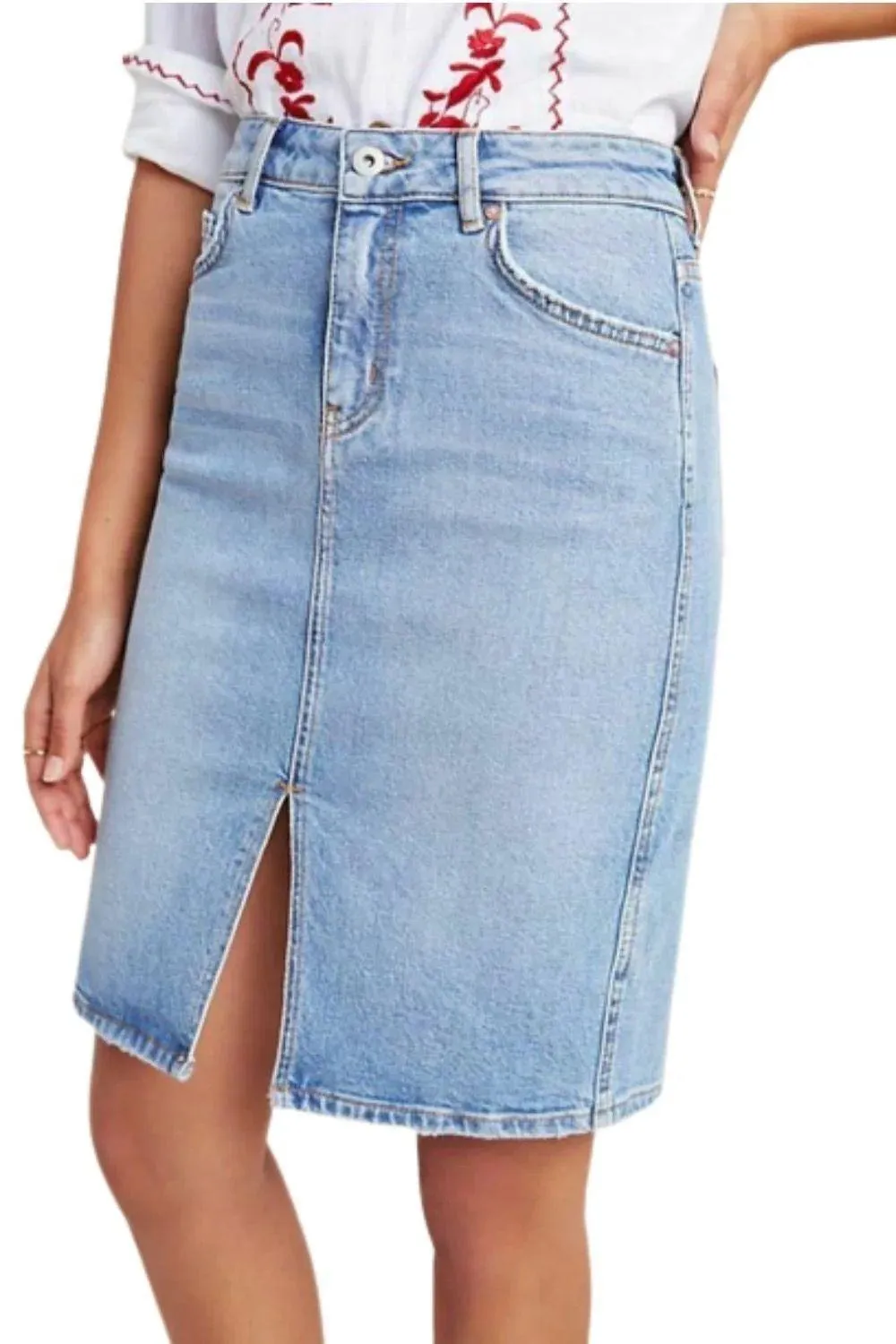 Pencil Jean Skirt Front Slit 0 Preppy Denim - Image 2
