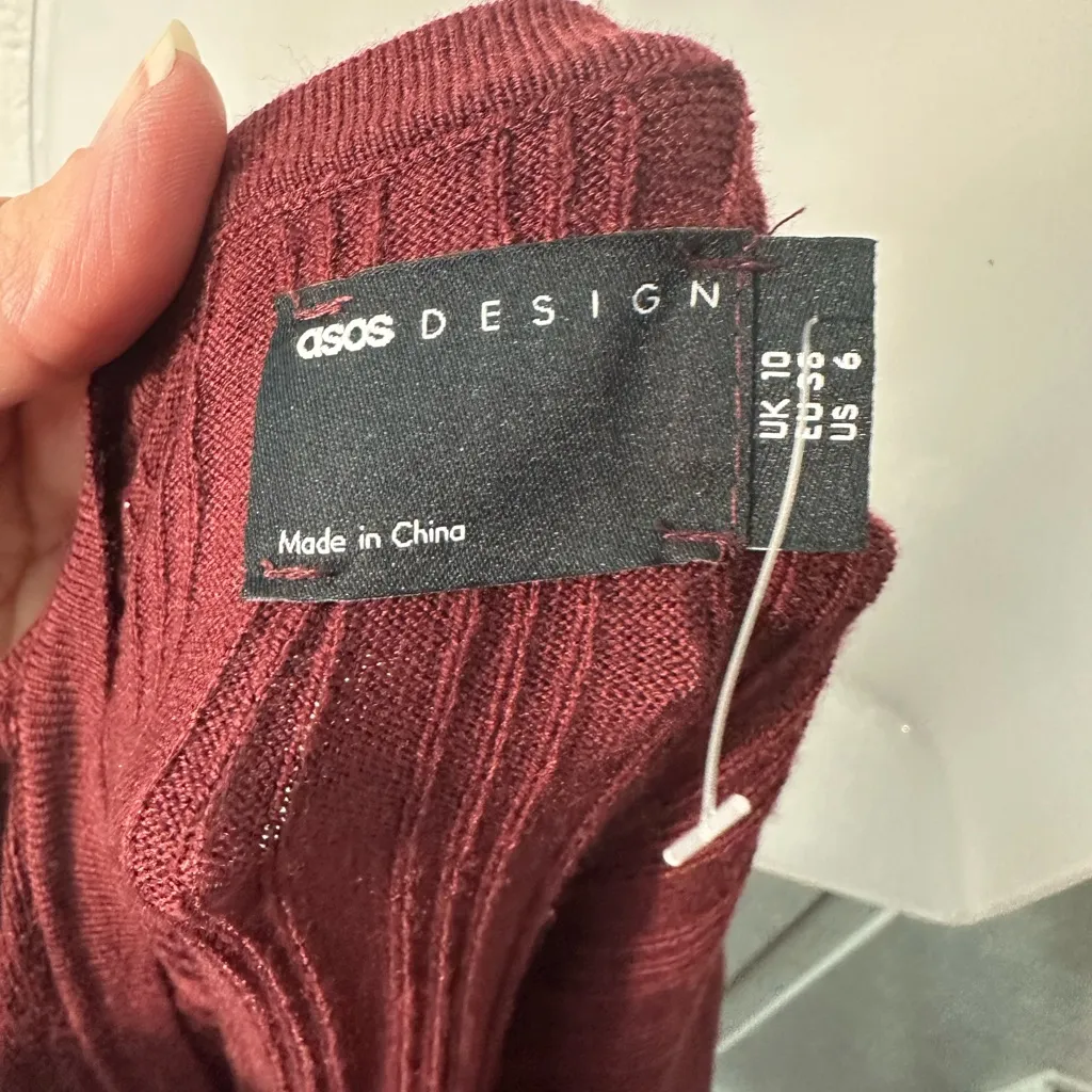 ASOS Knit Maroon Square Neckline Long Sleeve Sweater Dress Size 6 NWOT - Image 13