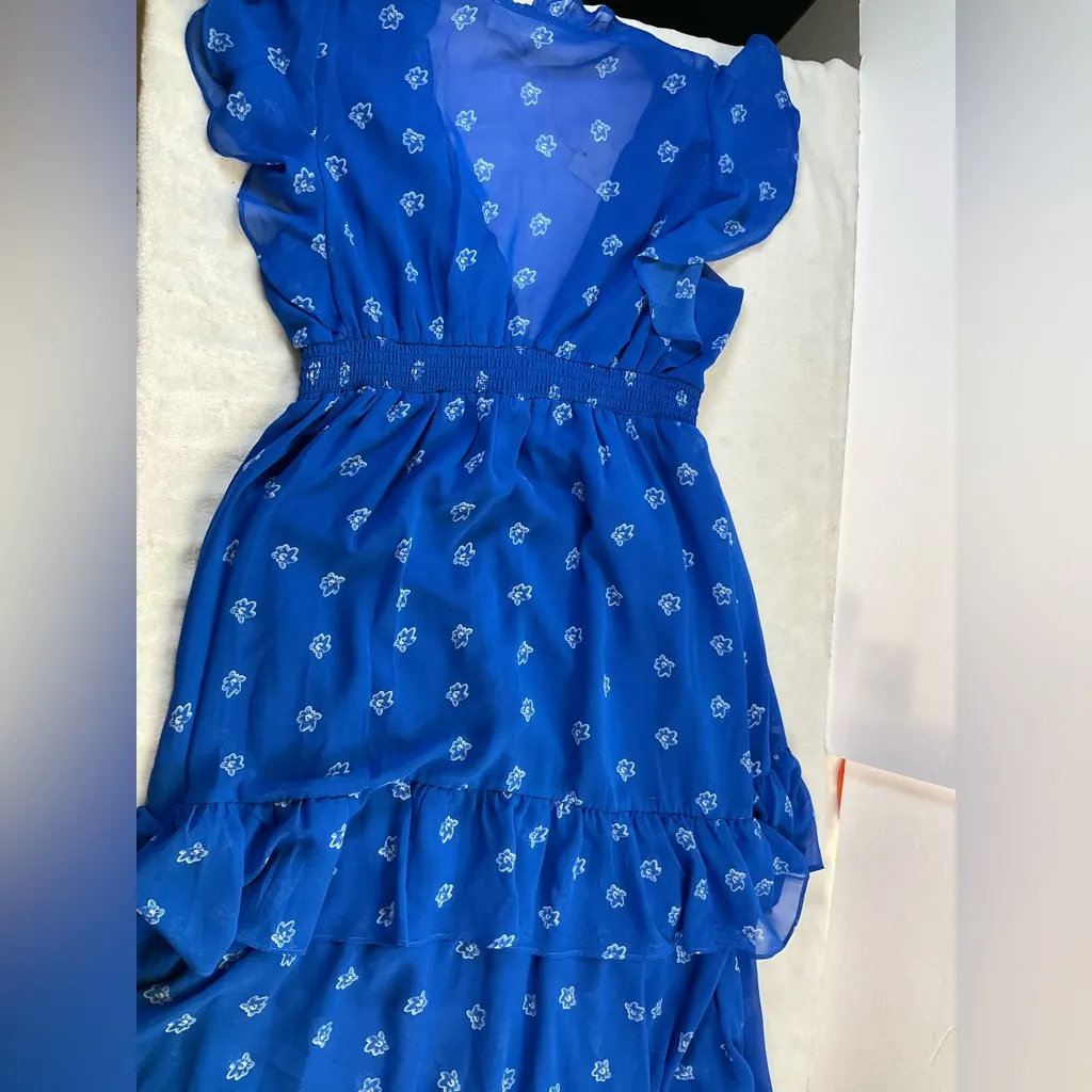 👗 Melloday floral ruffle asymmetric midi dress Cottagecore Prairie Boho‎ blue - Image 7