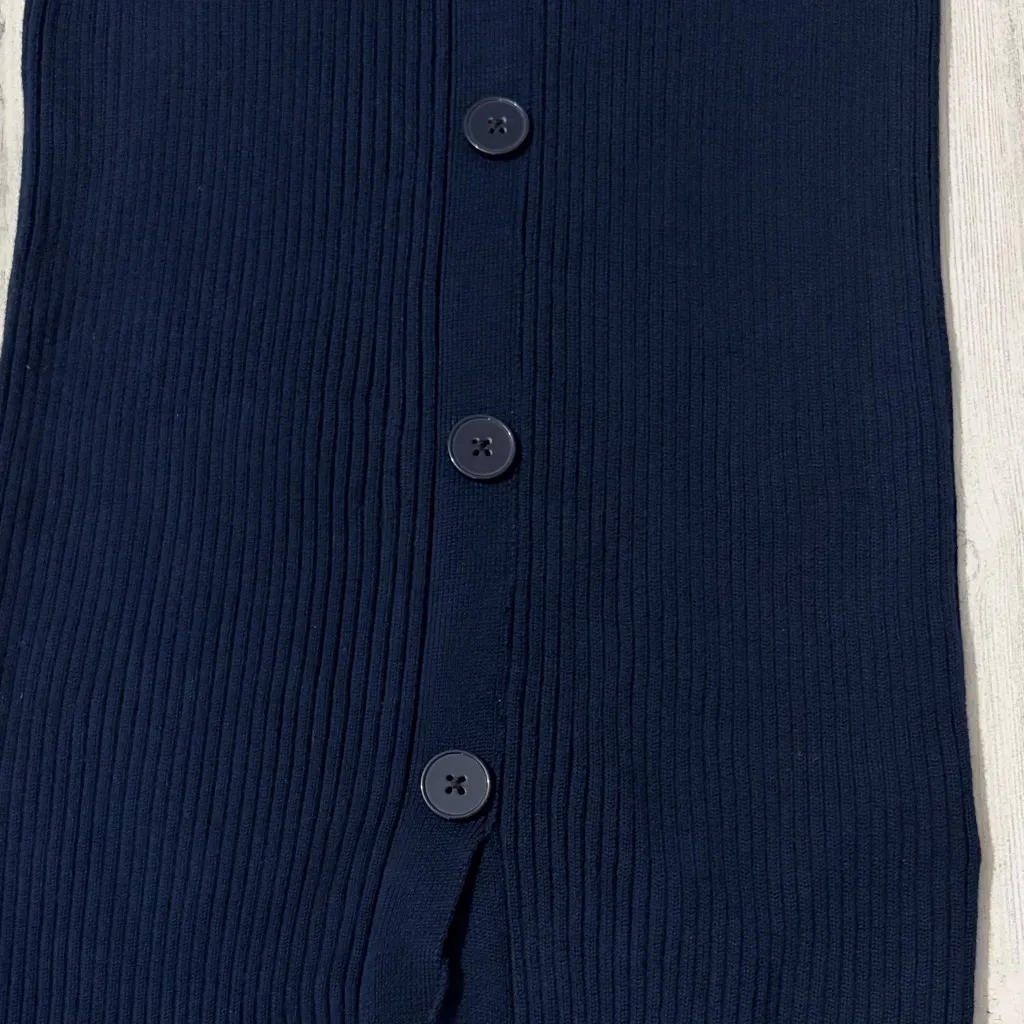 Maeve Navy Ribbed Knit Puff Gingham Mini Dress Size Medium - Image 6