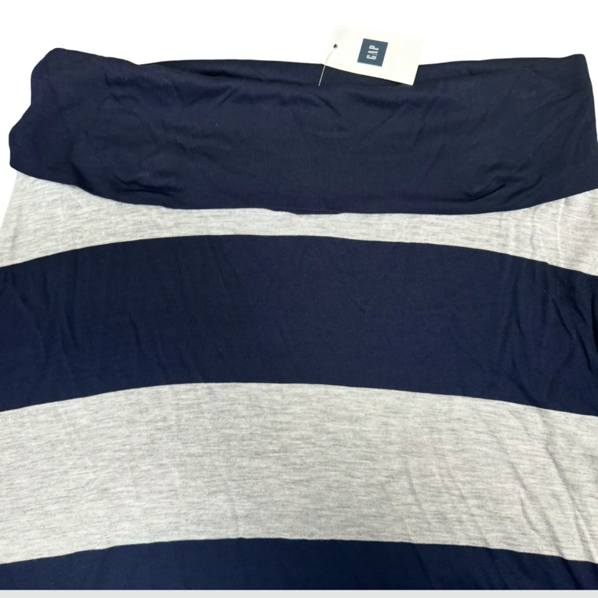 NWT GAP Navy Blue & Heathered Gray Striped Maxi A-Line Foldover Waist Skirt L - Image 4