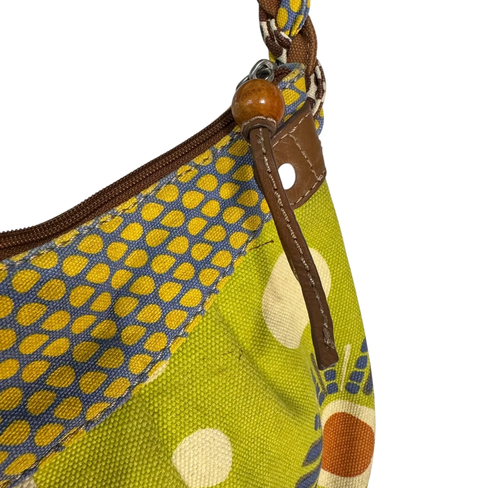 Fossil Shoulder Bag Green Floral Print Braided Strap Hobo Style 70s/80s Vintage - Image 8