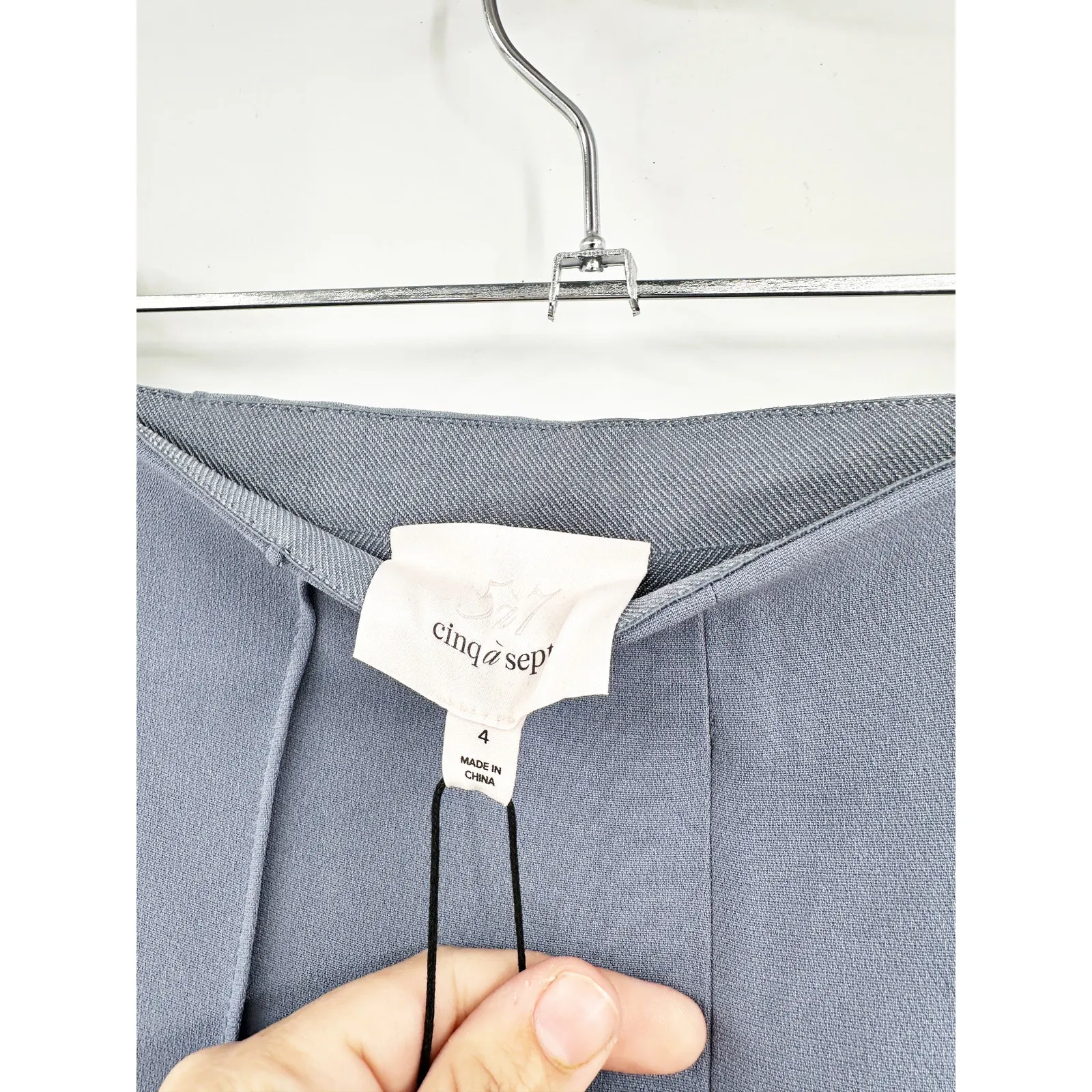 Cinq a Sept Embellished Straight Leg High Waisted Seamed Pants in Slate 4 NWT Blue - Image 4