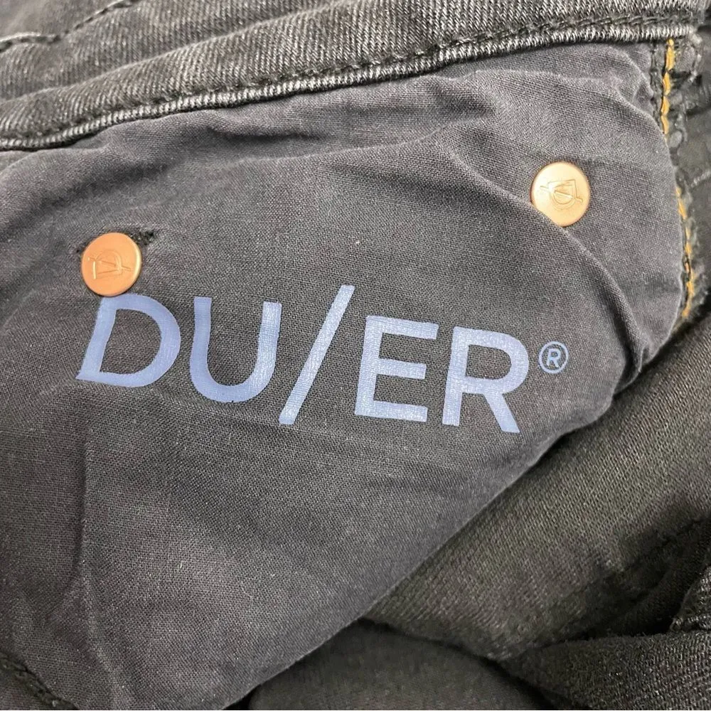 DU/ER DUER Performance Denim Straight Mid Jeans Aged Black Distressed Size 27 - Image 10