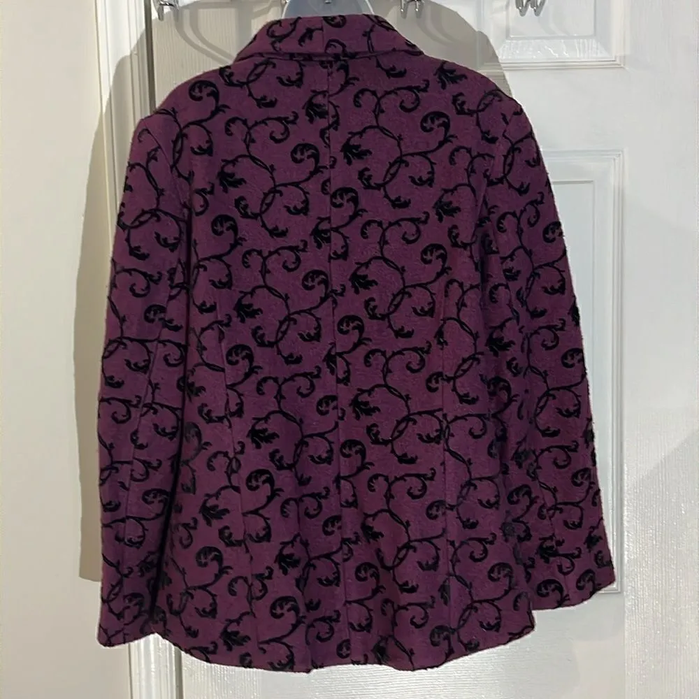 Pendleton Womens Blazer Wool Mix  ButtonUp Maroon & Black Floral Vine size XL - Image 3