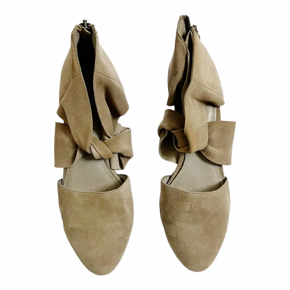 EILEEN FISHER Mary Twist-Front Suede Pumps Storm Tan Stacked Heel Zipper 6 EUC - Image 2
