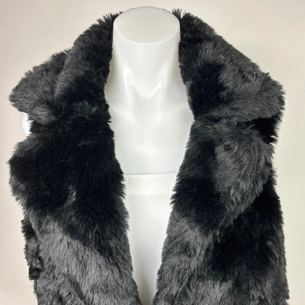 Forever 21 Women's Black Faux Fur Sleeveless Pocket Collar Vest Jacket Size S - Image 4