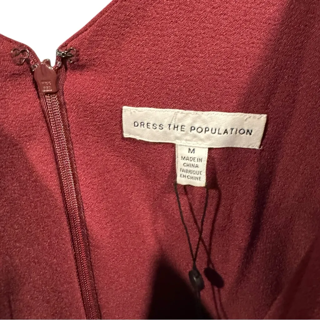 Dress the Population Corey Dress Fit & Flare Burgundy M Lace Cocktail Cap Sleeve - Image 9