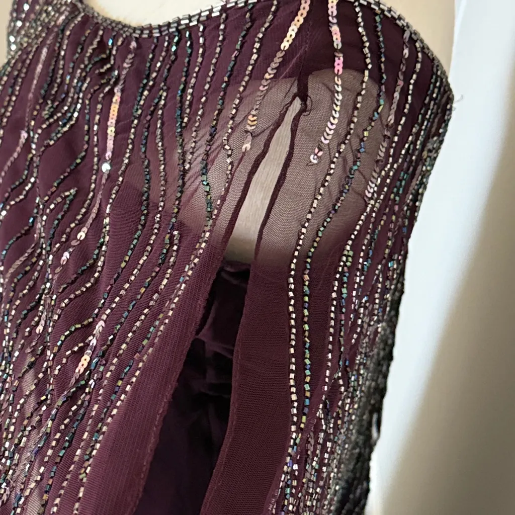 J Kara Women's Pop Over Long Burgundy Beaded Dress New Size 16 Purple - Image 5