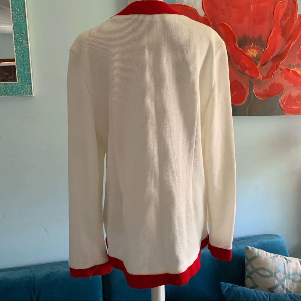 Calais Made In USA Vintage Retro 1960’s Colorblock Red White Buttons Sweater 16 - Image 5