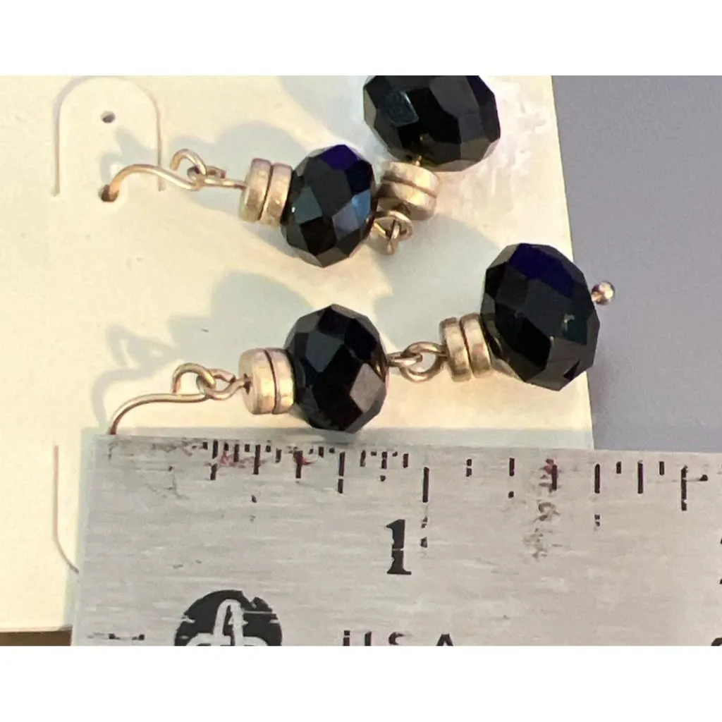 Kenneth Cole New York Black Glass Dangle Earrings Gold Tone Faceted 1.5" New - Image 4