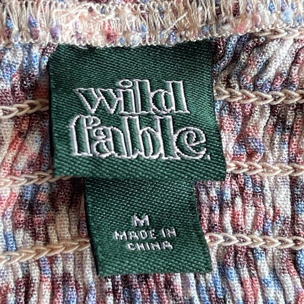 Wild Fable Smocked Crop‎ Top Womens M Pink Floral Puff Sleeves Tie Front Peasant - Image 4