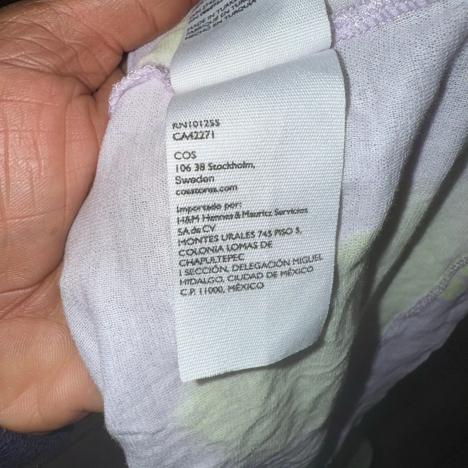 Cos Women's Printed Slim Fit Shirt Purple Yellow Tie Dye Cotton 3/4 Sleeve Large - Image 7