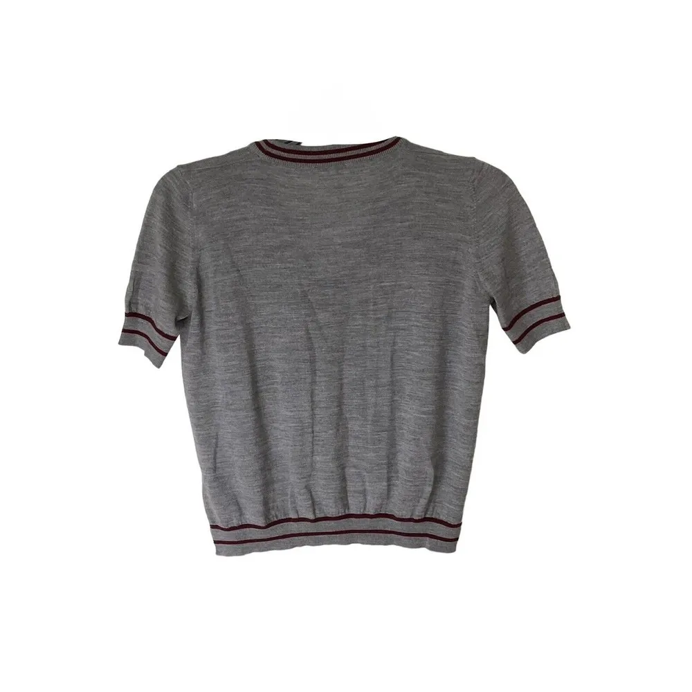 Vicolo Women’s Vintage Gray Vneck Academia Short Sleeve Medium Large Pullover - Image 2