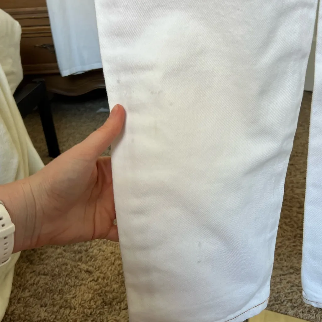 Ganni White Denim Jeans with Brown Contrast Stitching - Image 12