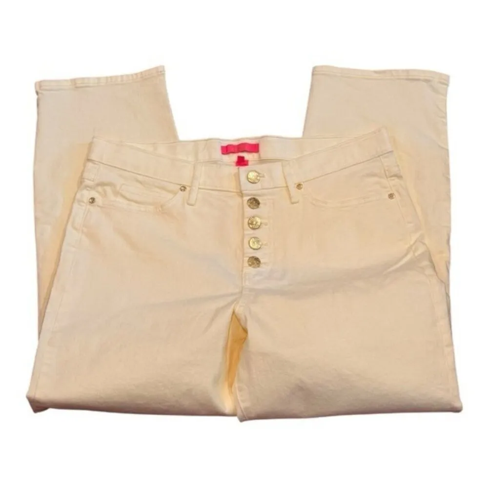 LILLY PULITZER South Ocean Jeans High Rise Cropped Lemon Meringue Size 14 NEW - Image 7