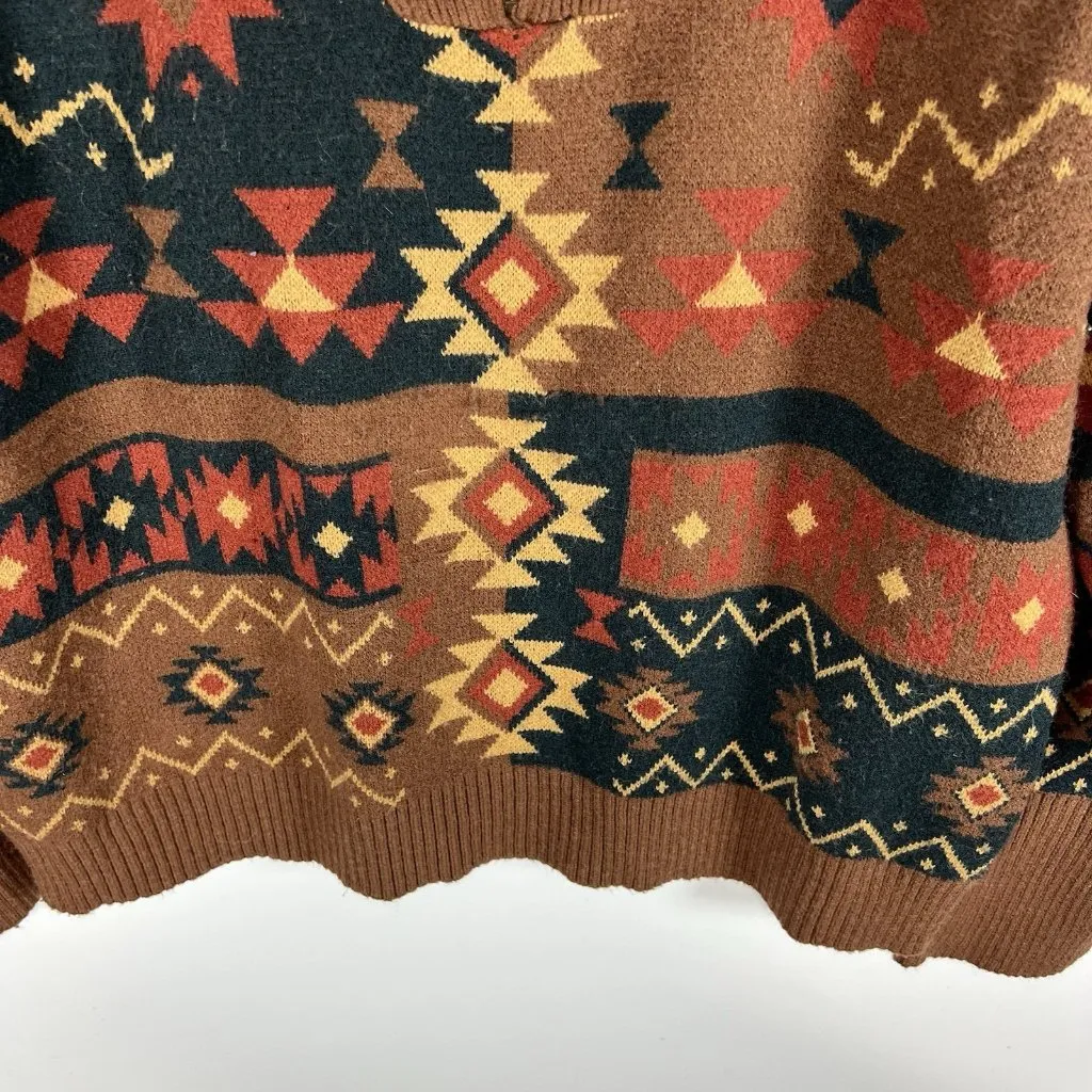 BKE Western Pullover Sweate 3/4 Zip‎ Women’s Size Large Boho Aztec Brown Soft - Image 5