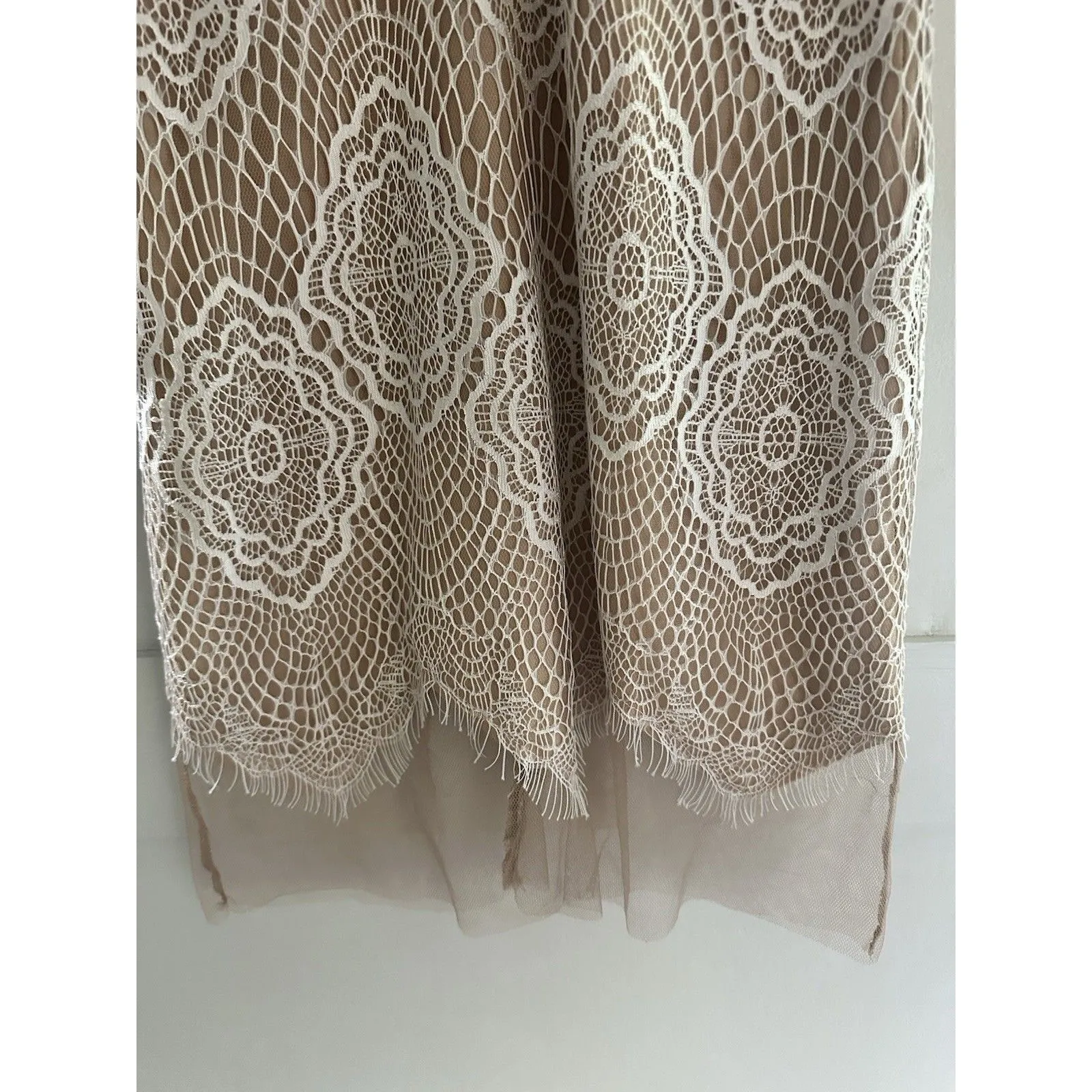 Luxxel Ivory Beige Lace Mesh Sheer Long Sleeved Short Length Dress Size S - Image 2