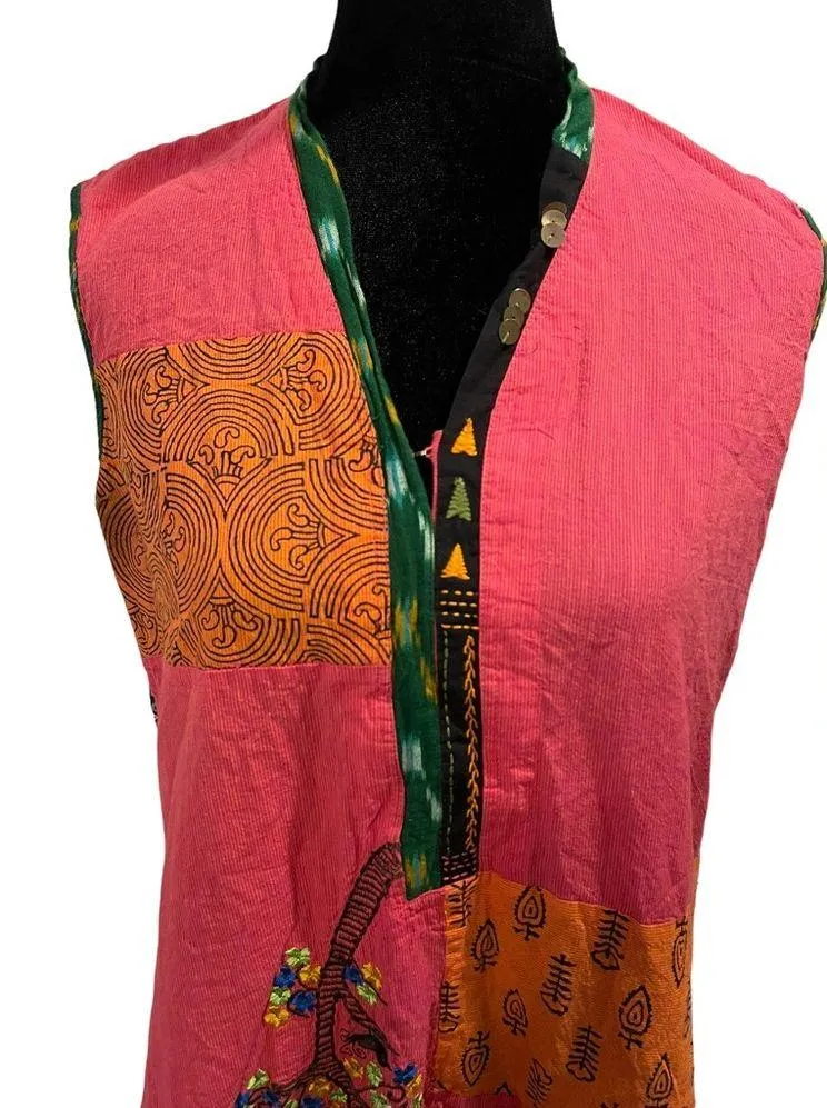 Vintage Patchwork Indie Hippie Earthy Eclectic Embroidered Woodland Tunic Top Size L - Image 2