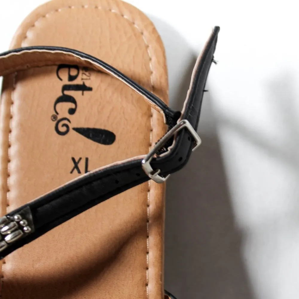 Goth Summer Black Strappy Sandal Silver Tone Metal Beading Design Size 10 - Image 4