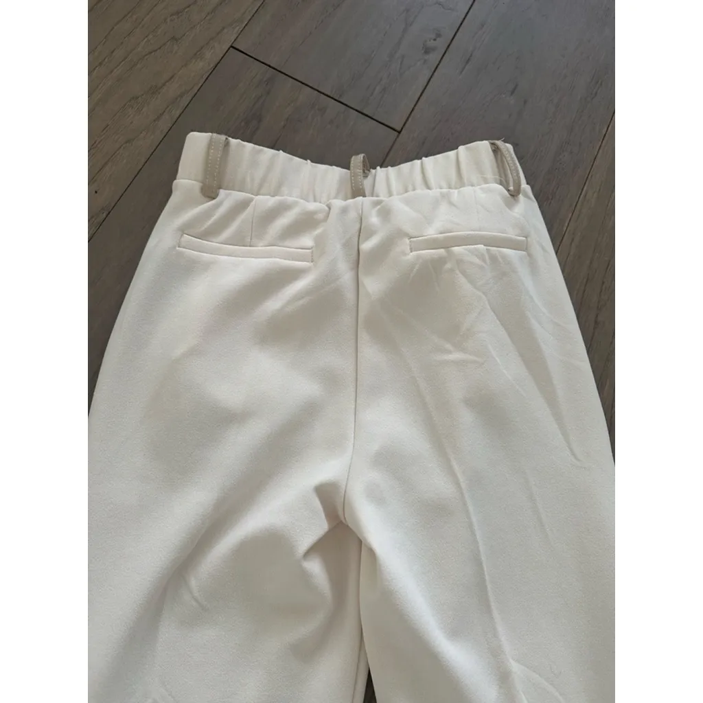 Women's BBJ Los Angeles Ankle & Cropped Pants S Cream Tan Leather Stripe - Image 9