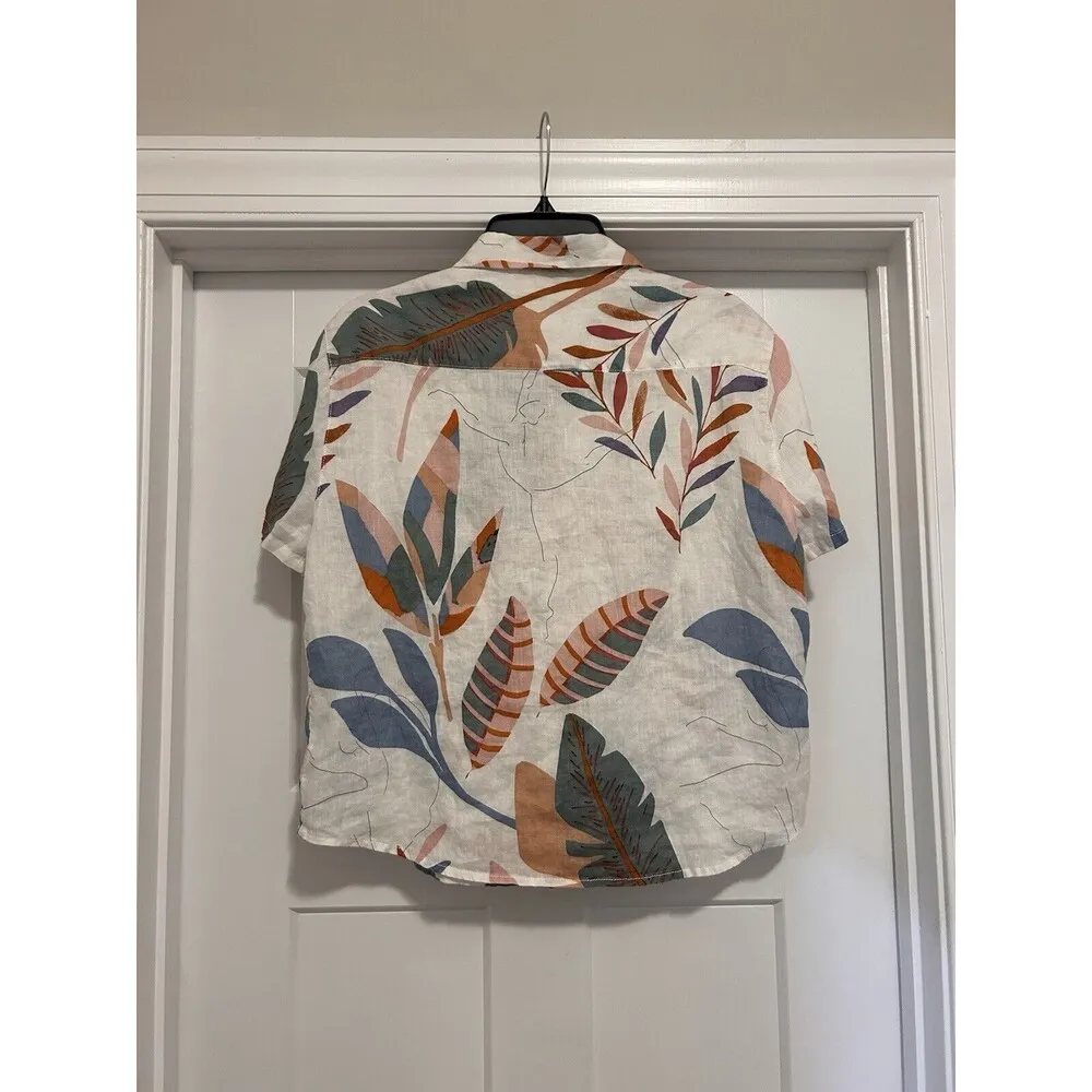 Vintage Cynthia Rowley Button Up Shirt 100% Linen Women’s Size Medium Tropical - Image 3