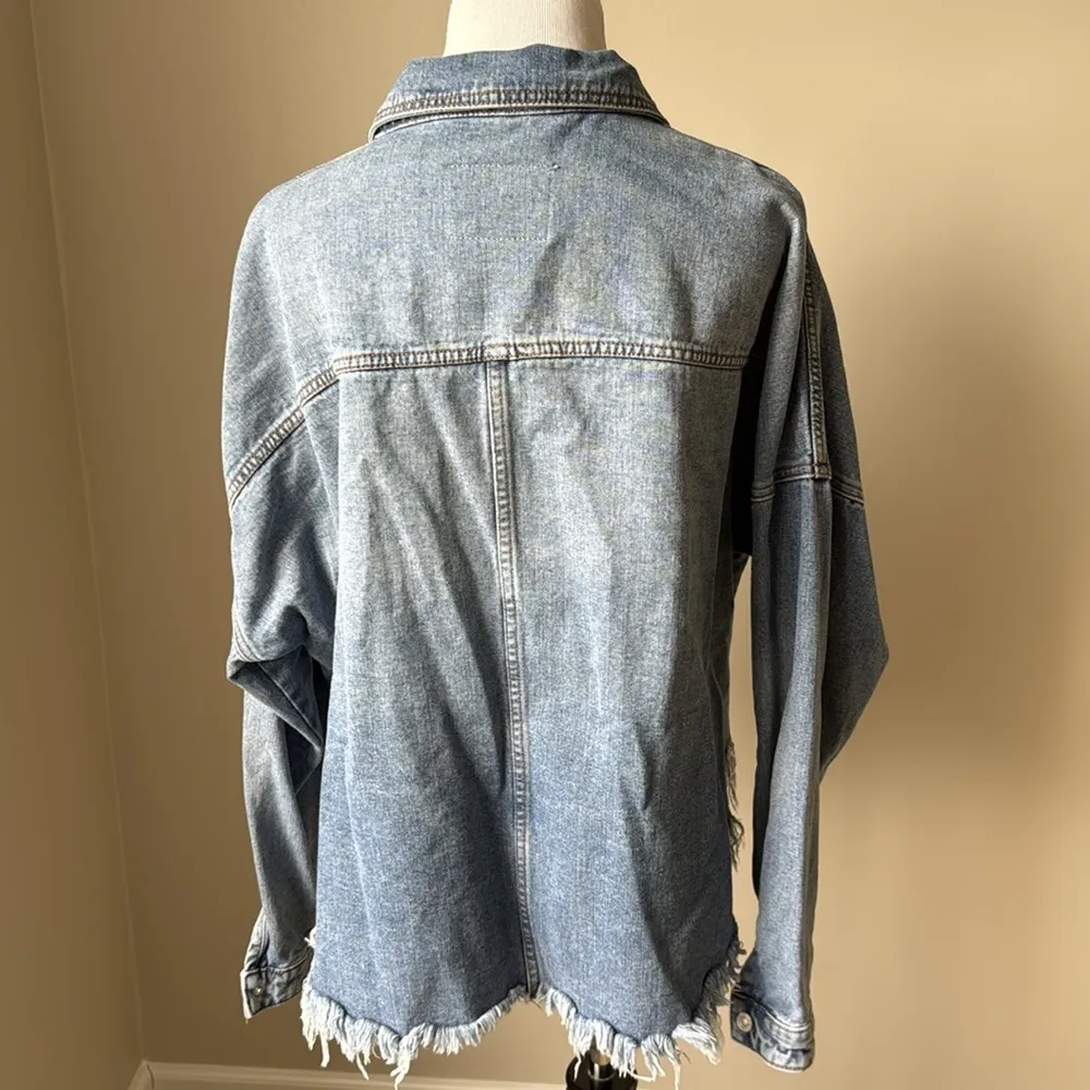 BBJ High Low Distressed Denim Jacket - Image 5