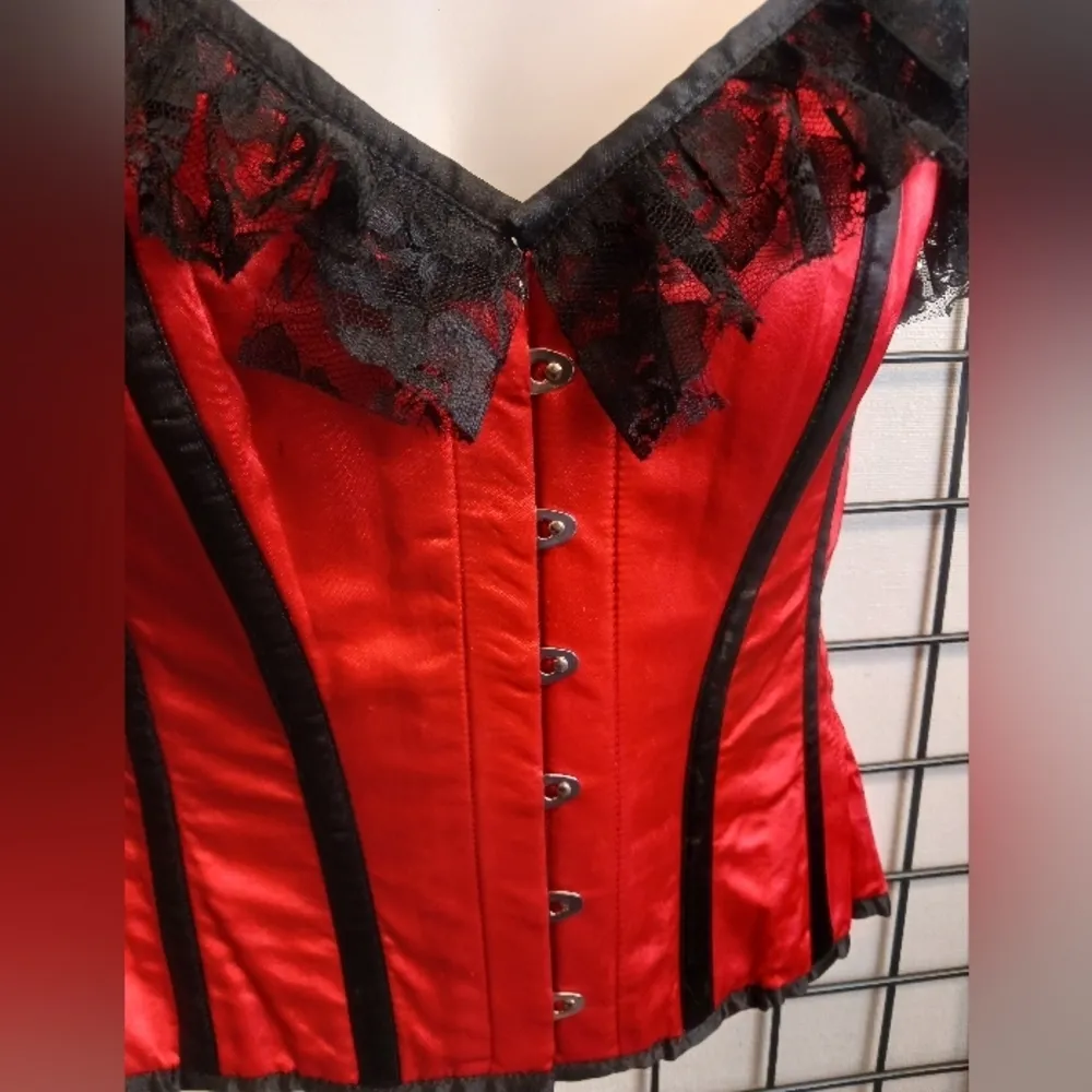 Women Classic Corset Lace up Boned Waist Cincher Bustier Top size 32 Red - Image 3