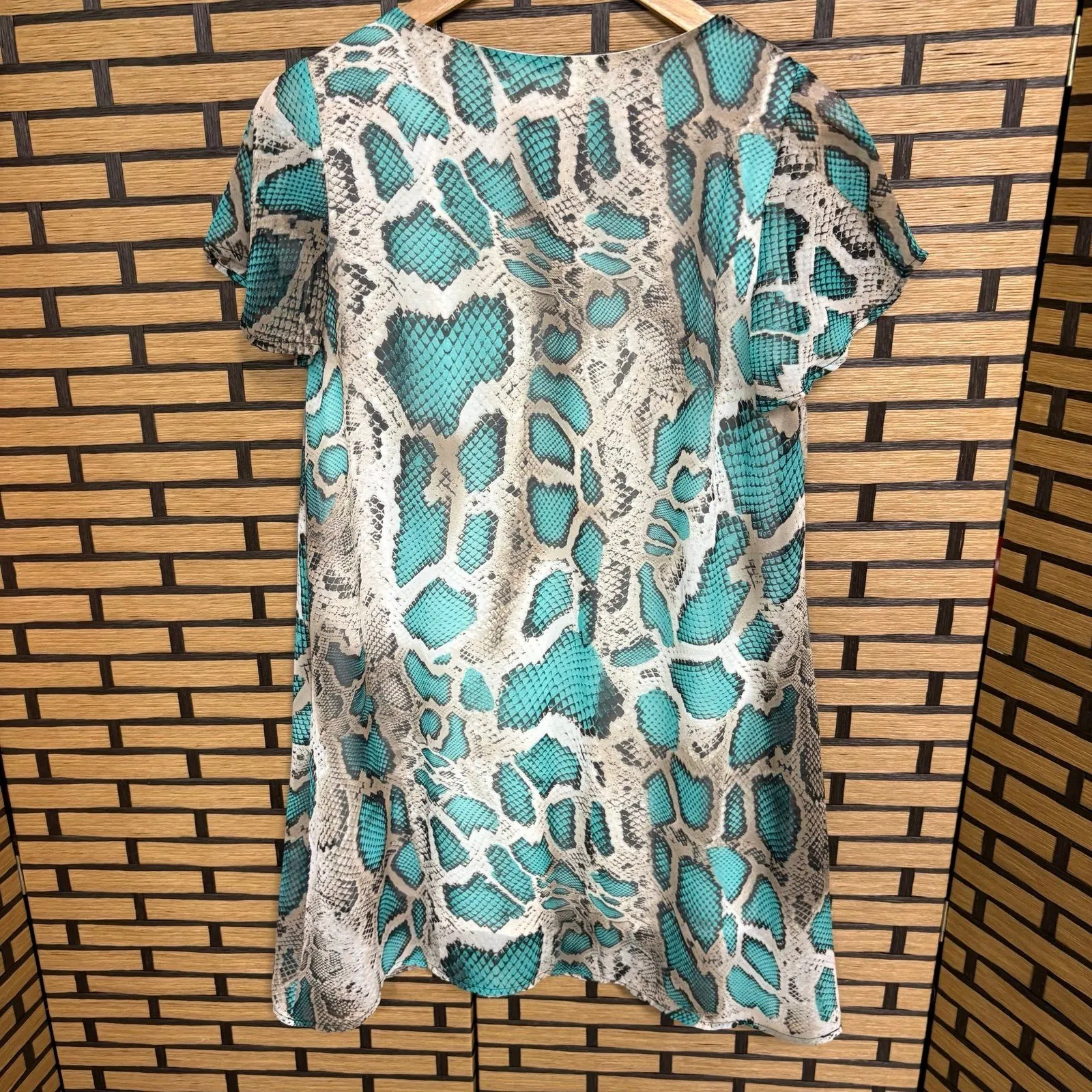 Peach Love California‎ Turquoise Snakeskin Print Dress Size Small - Image 2