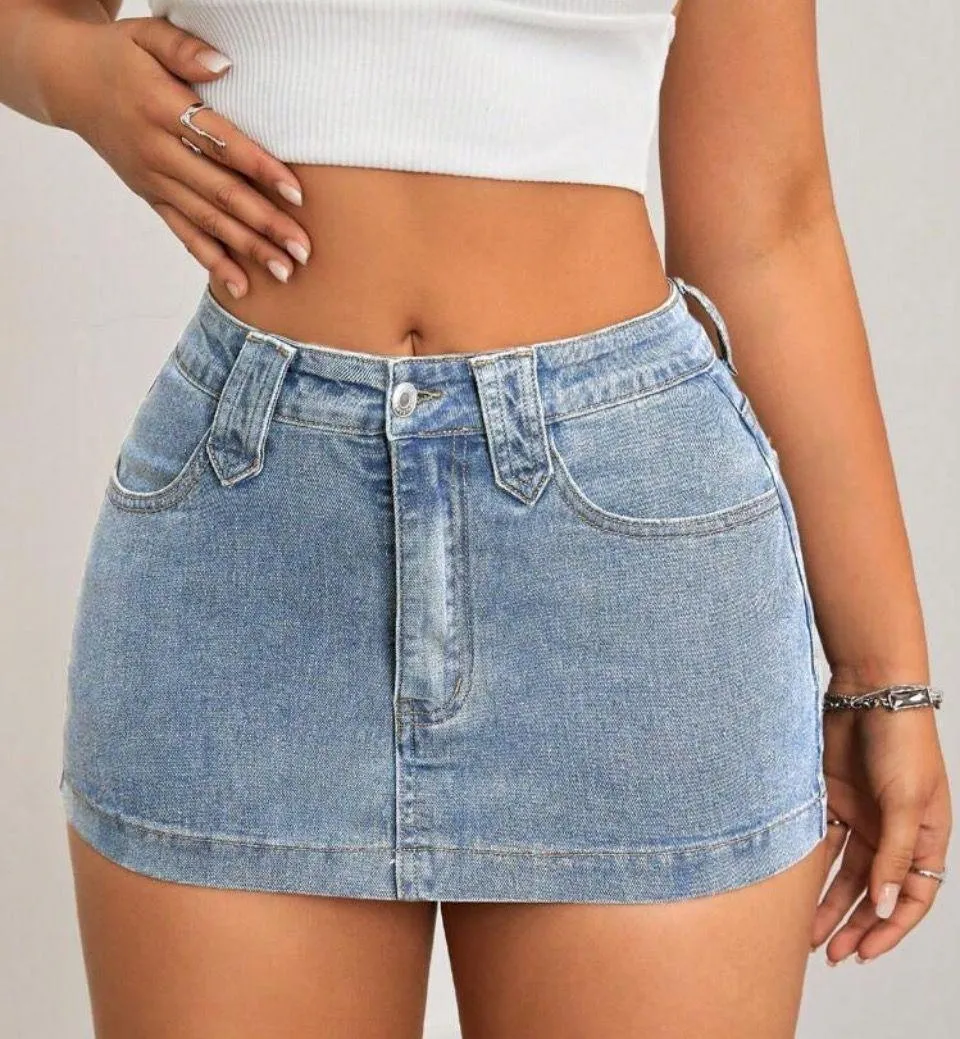 Light Wash Denim Mini Skirt Multiple Size XS - Image 7