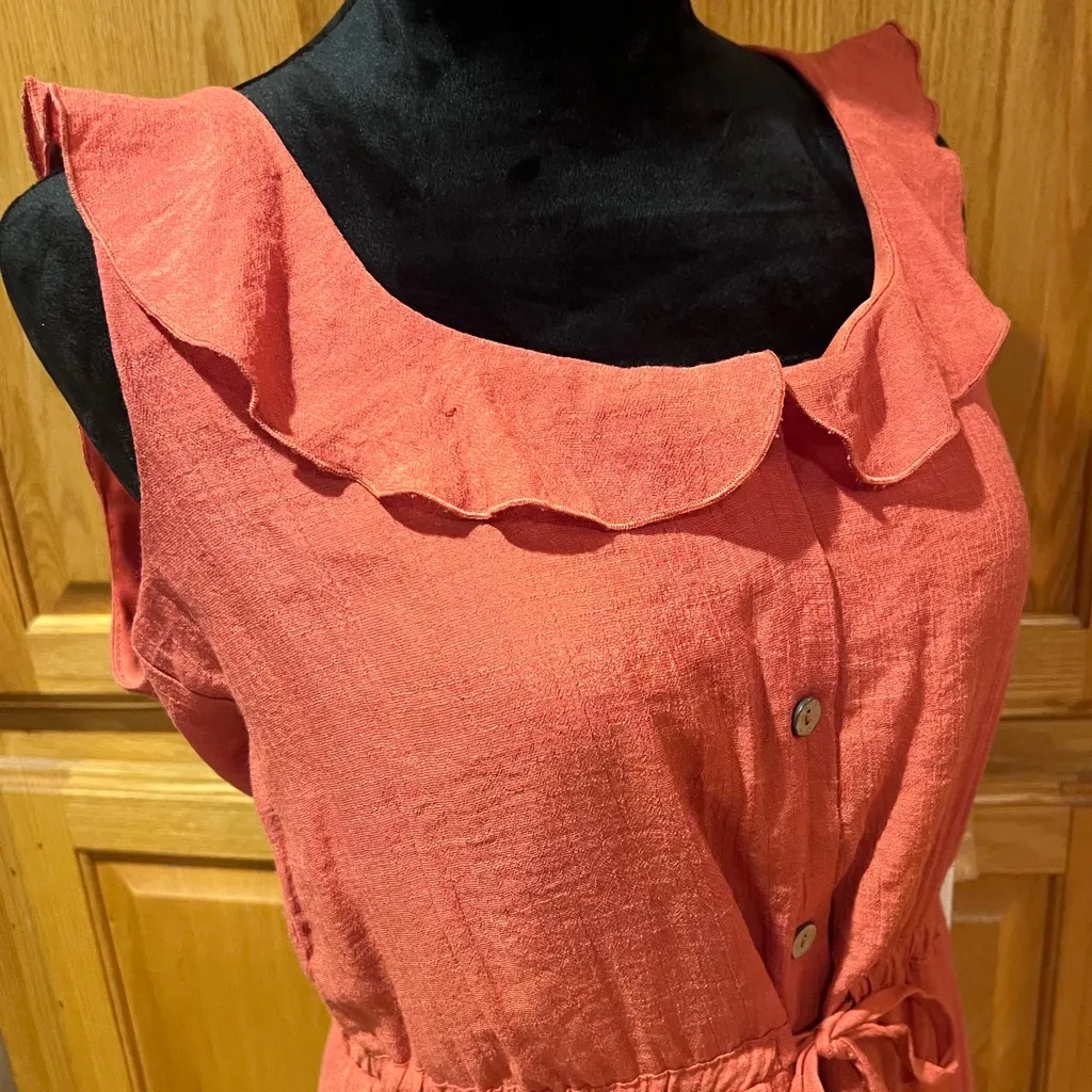 Luxology Sleeveless Ruffle Tie Waist High Low Hem Midi Dress Coral Size‎ Medium - Image 4