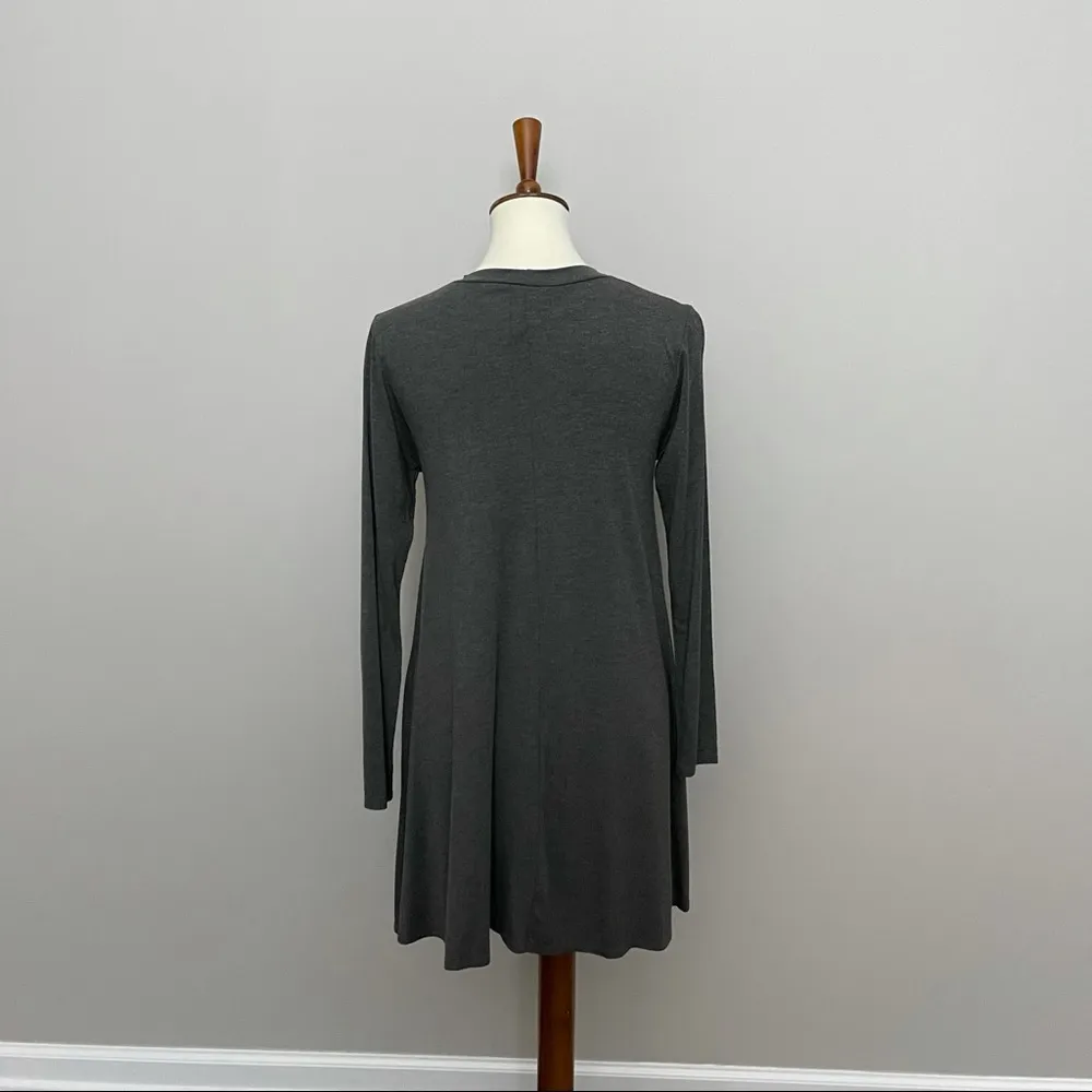 Elan Dress Tunic Top Pockets Long Sleeve High Neck Crewneck Swing Stretch Grey - Image 5