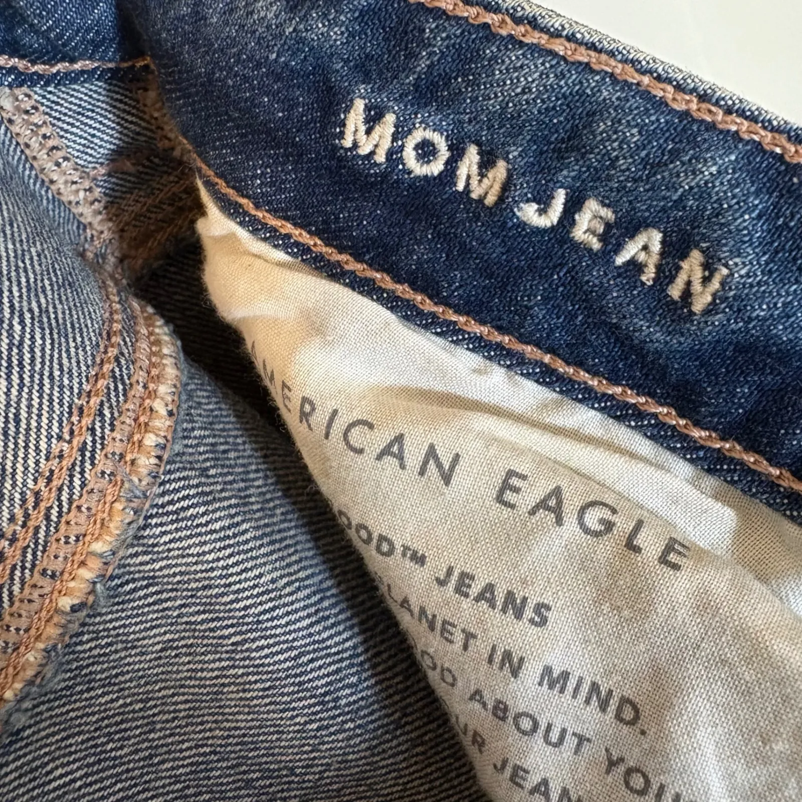 American Eagle Outfitters Mom Jeans Dark Wash Distressed Ripped High Rise Size 4 - Image 6