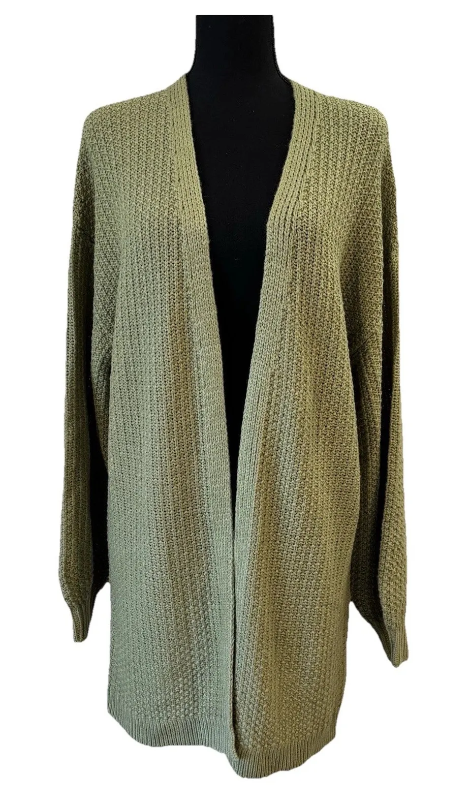 MEROKEETY Fashion Cozy Olive Green Textured Knit Open Front Cardigan Size Small - Image 1